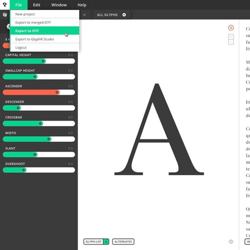 Screenshot of the FontSelf project